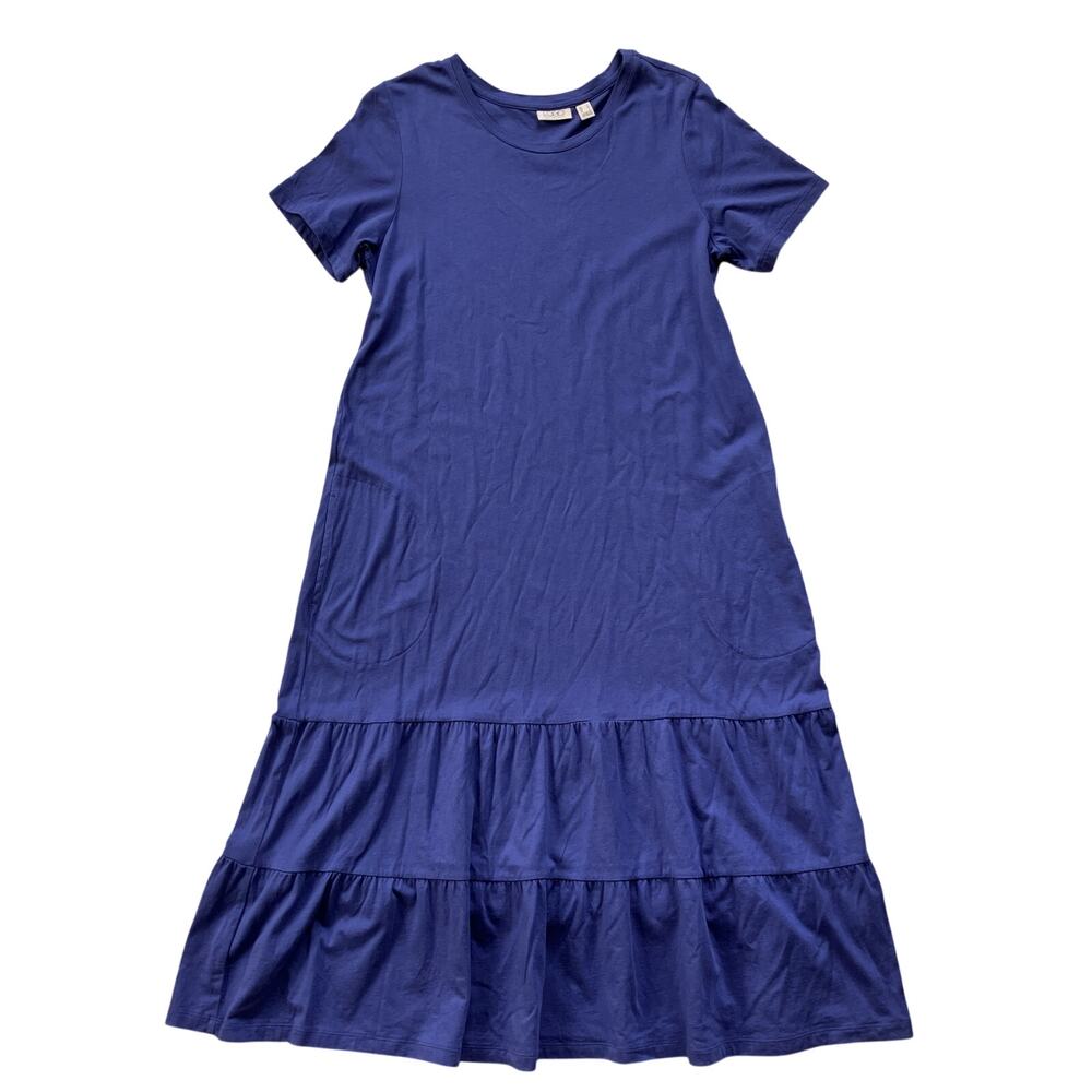 LOGO Lori Goldstein Tiered Ruffle Hem T-Shirt Midi Dress Size M Blue